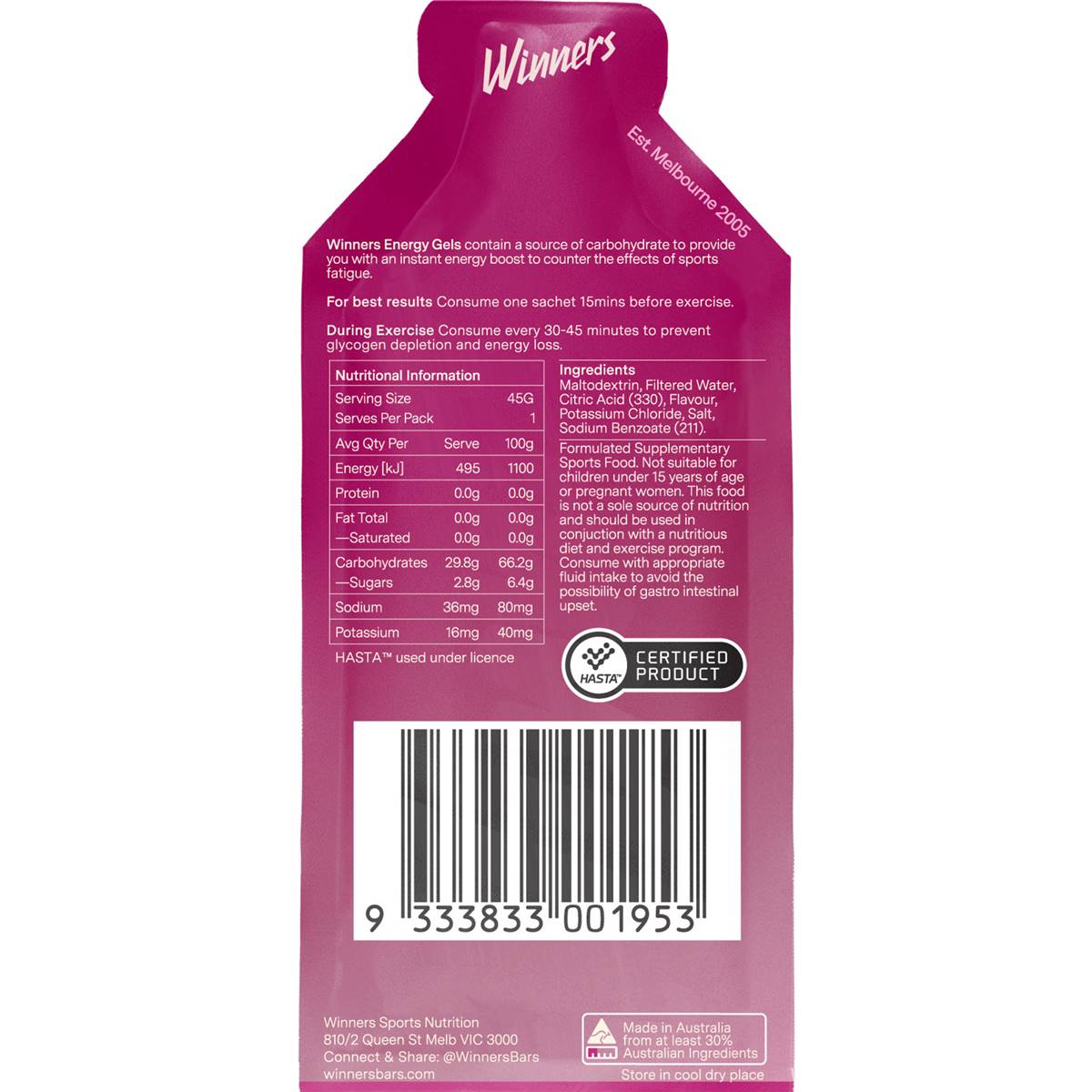 Winners Energy Gel Berry Burst 45g