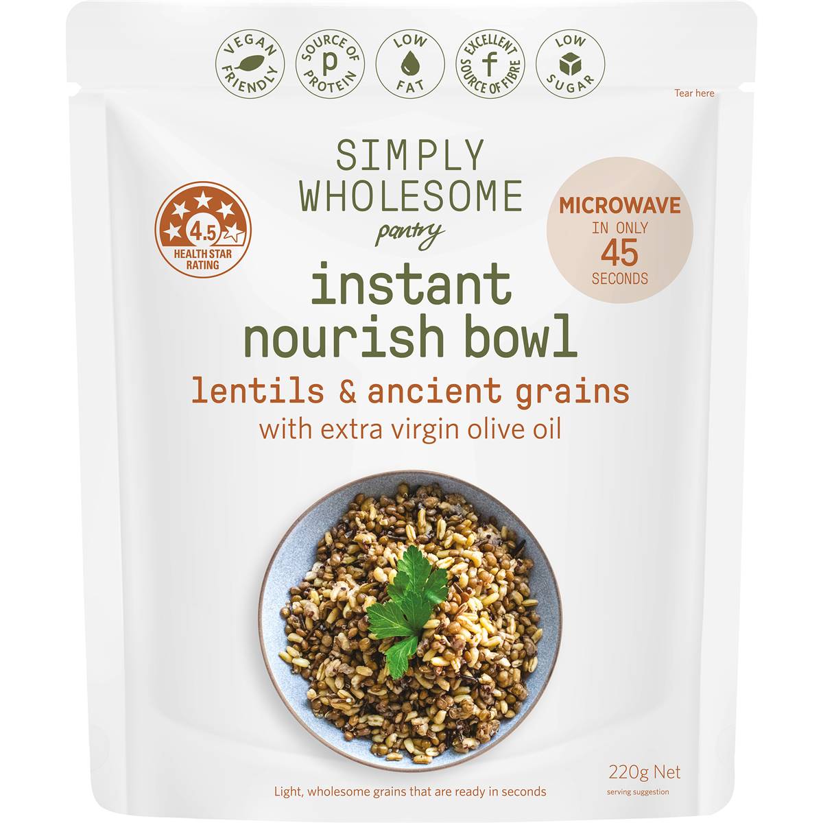 Simply Wholesome Pantry Instant Nourish Bowl Lentils & Ancient Grains 220g