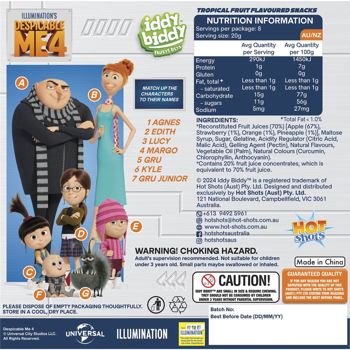 Iddy Biddy Fruit Snacks Tropical 20g x8 Pack