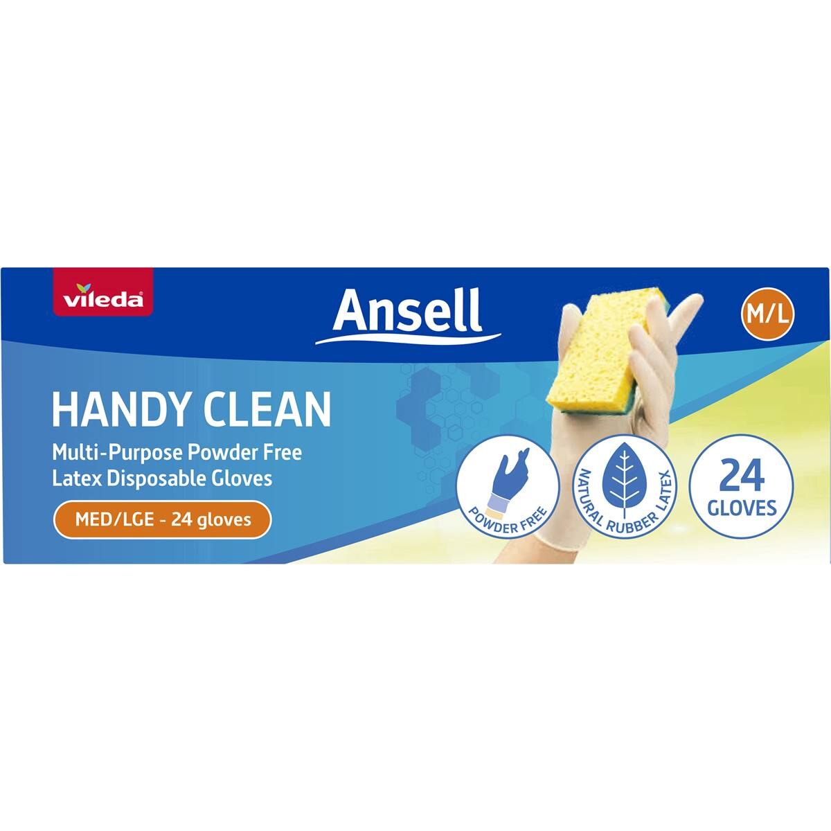 Vileda Ansell Handy Clean Latex Multi-Purpose Gloves m/l 24 Pack