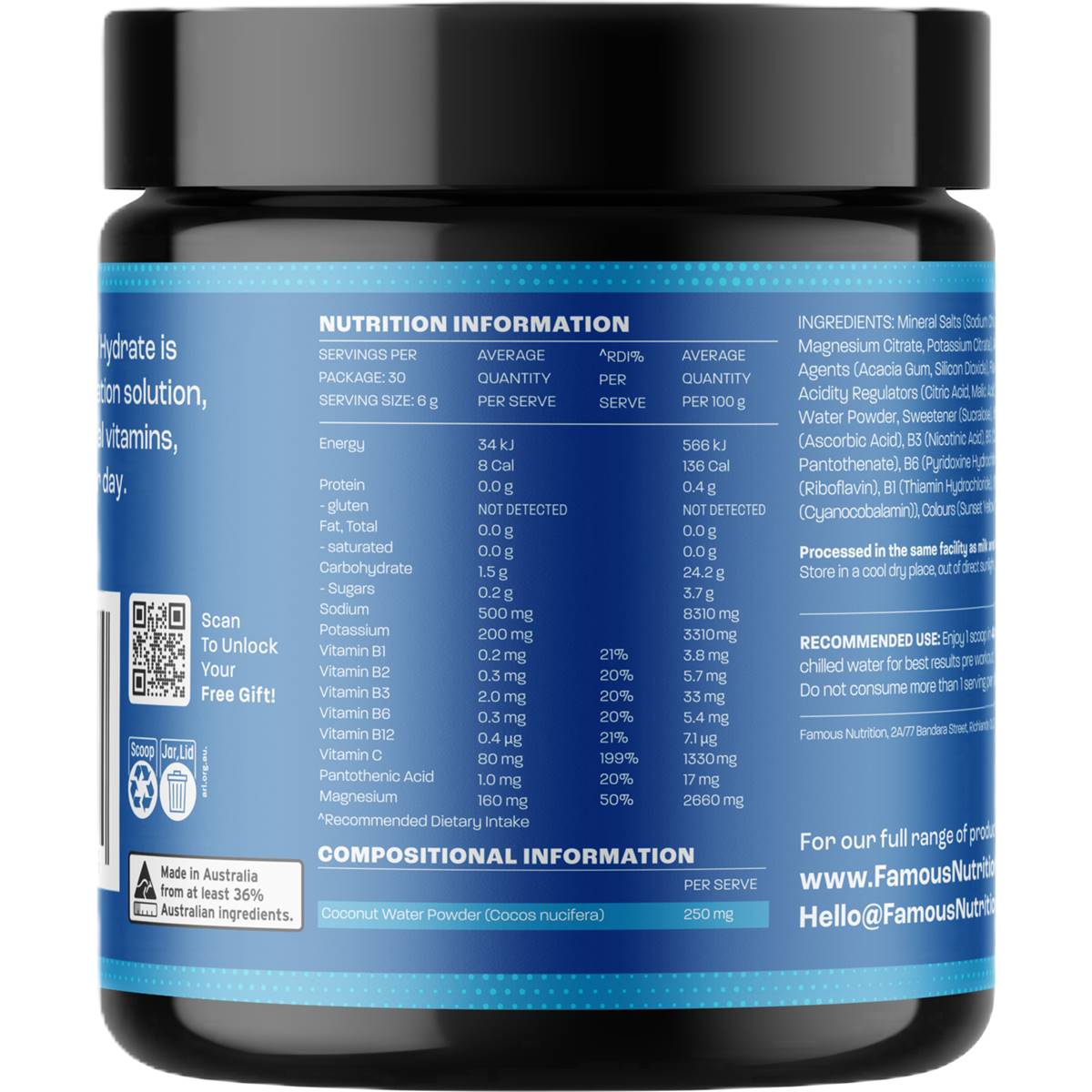 Famous Nutrition Hydrate Powder Mango 180g