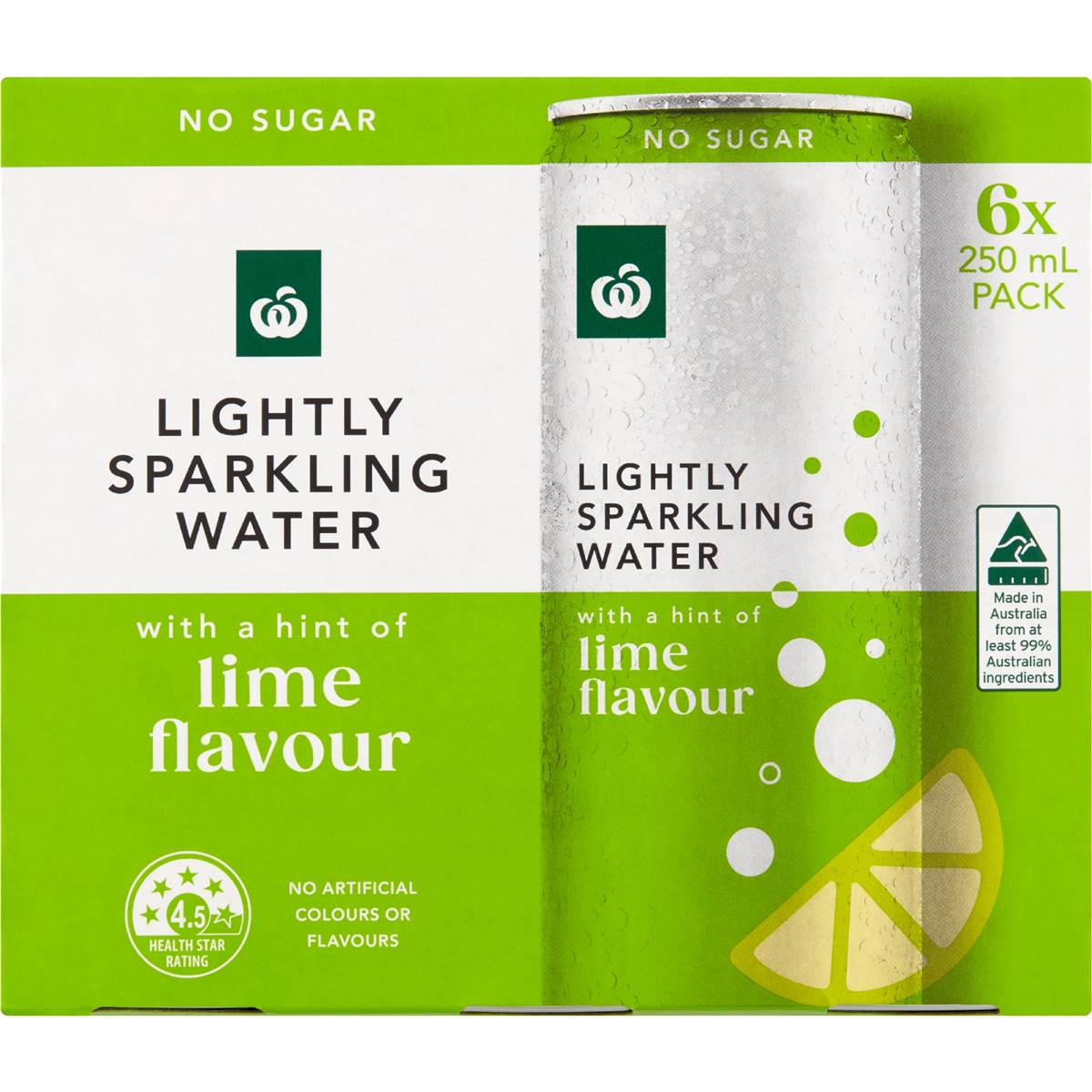 Woolworths Lightly Sparkling Water Cans Lime 250mL x 6 pack