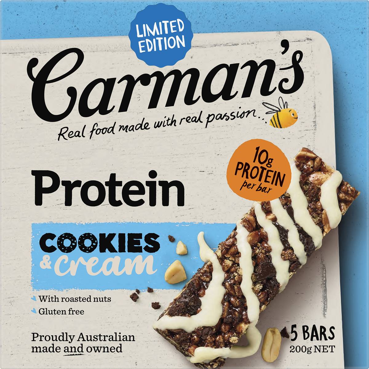 Carman's Protein Bars Cookies & Cream Limited Edition 5 pack
