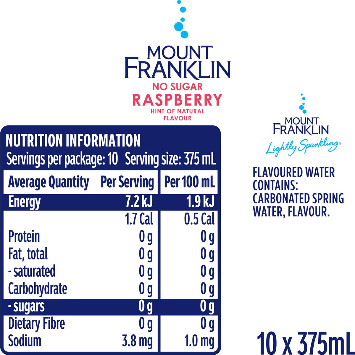 Mount Franklin Lightly Sparkling Raspberry 375mL x 10 pack