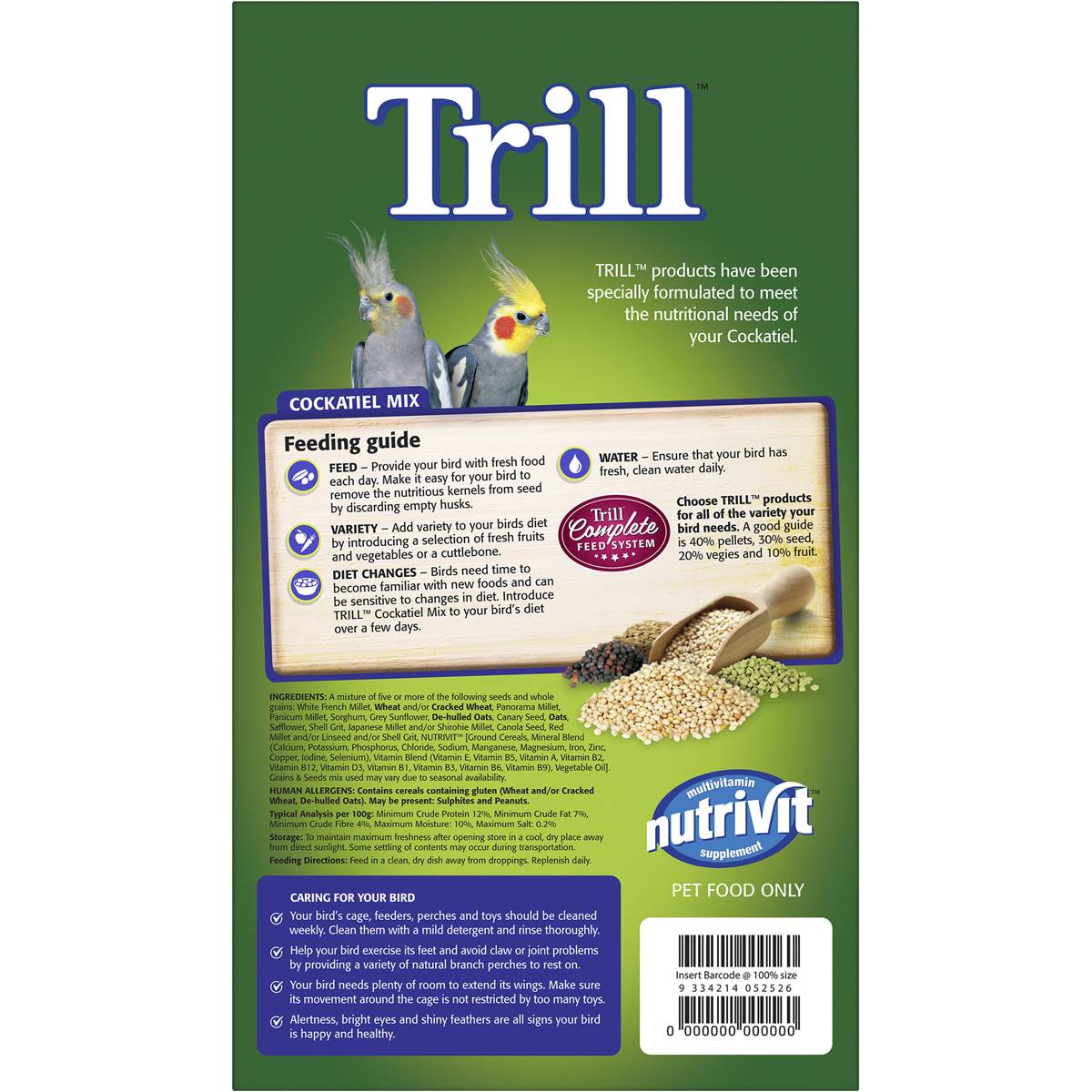 Trill Cockatiel Mix 1.8kg