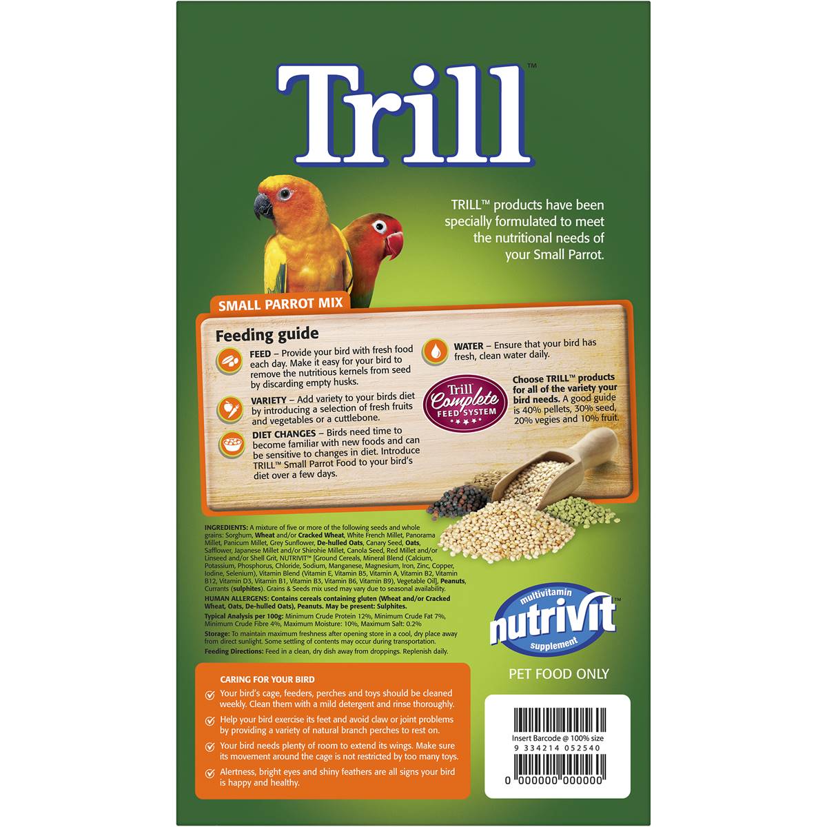 Trill Small Parrot Mix 1.8kg