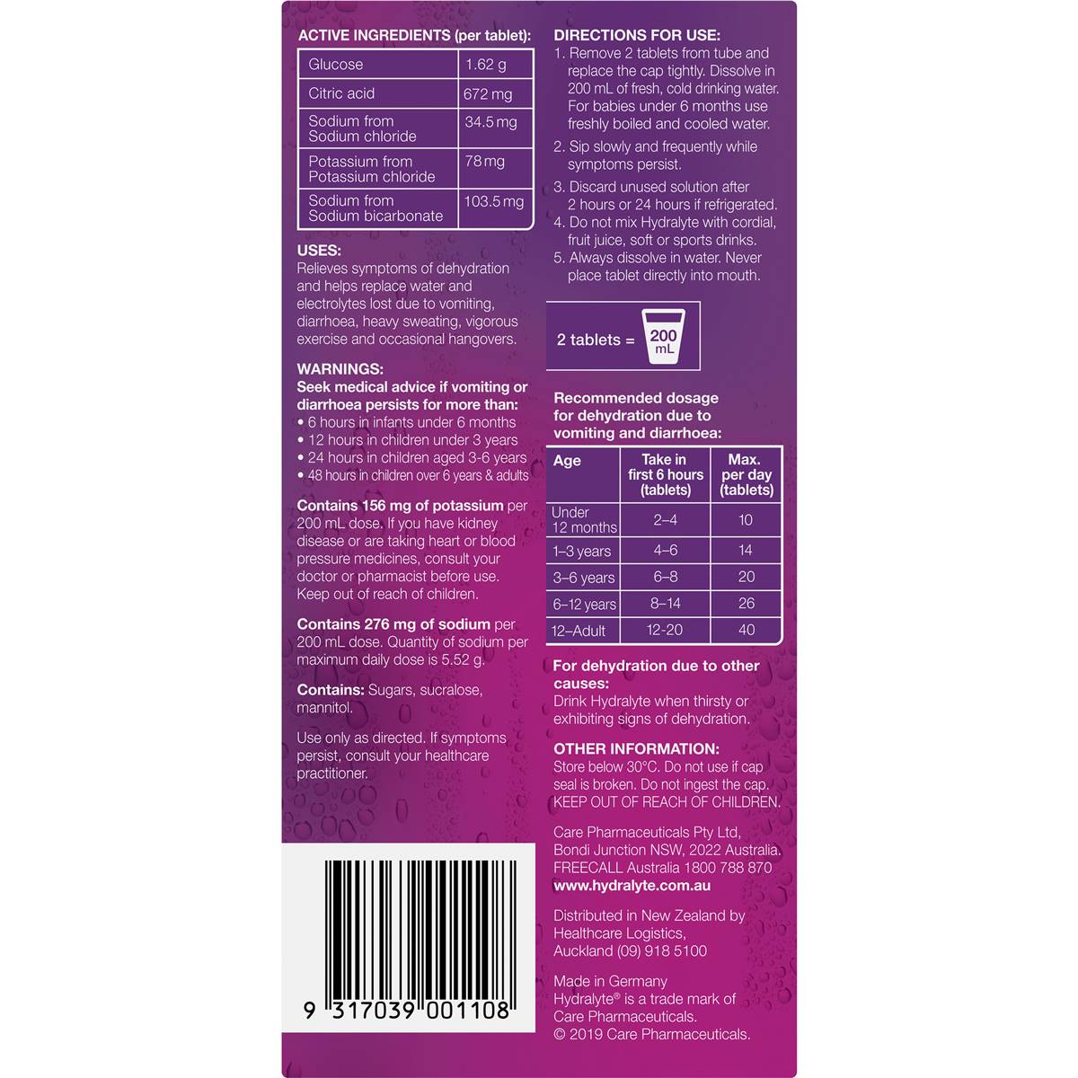 Hydralyte Effervescent Electrolyte Tablets Apple Blackcurrant 40 Pack