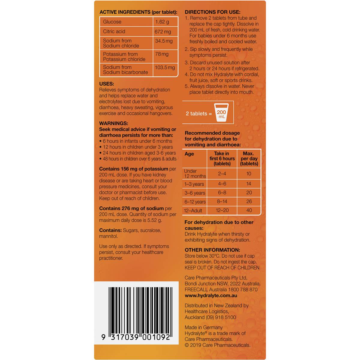 Hydralyte Orange Effervescent Tablets 40 Pack
