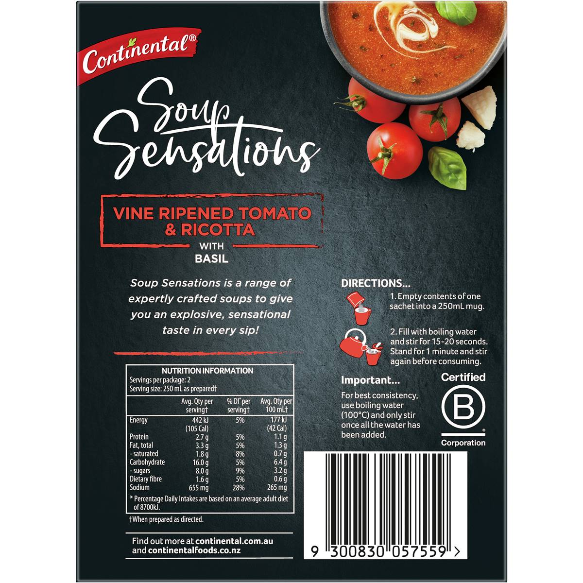 Continental Soup Sensations Vine Ripened Tomato & Ricotta Serves 2 54g