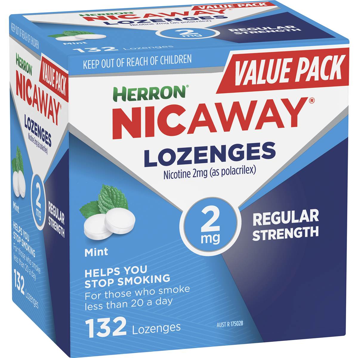 Nicaway Nicotine Lozenges 2mg Regular Strength Mint 132 pack