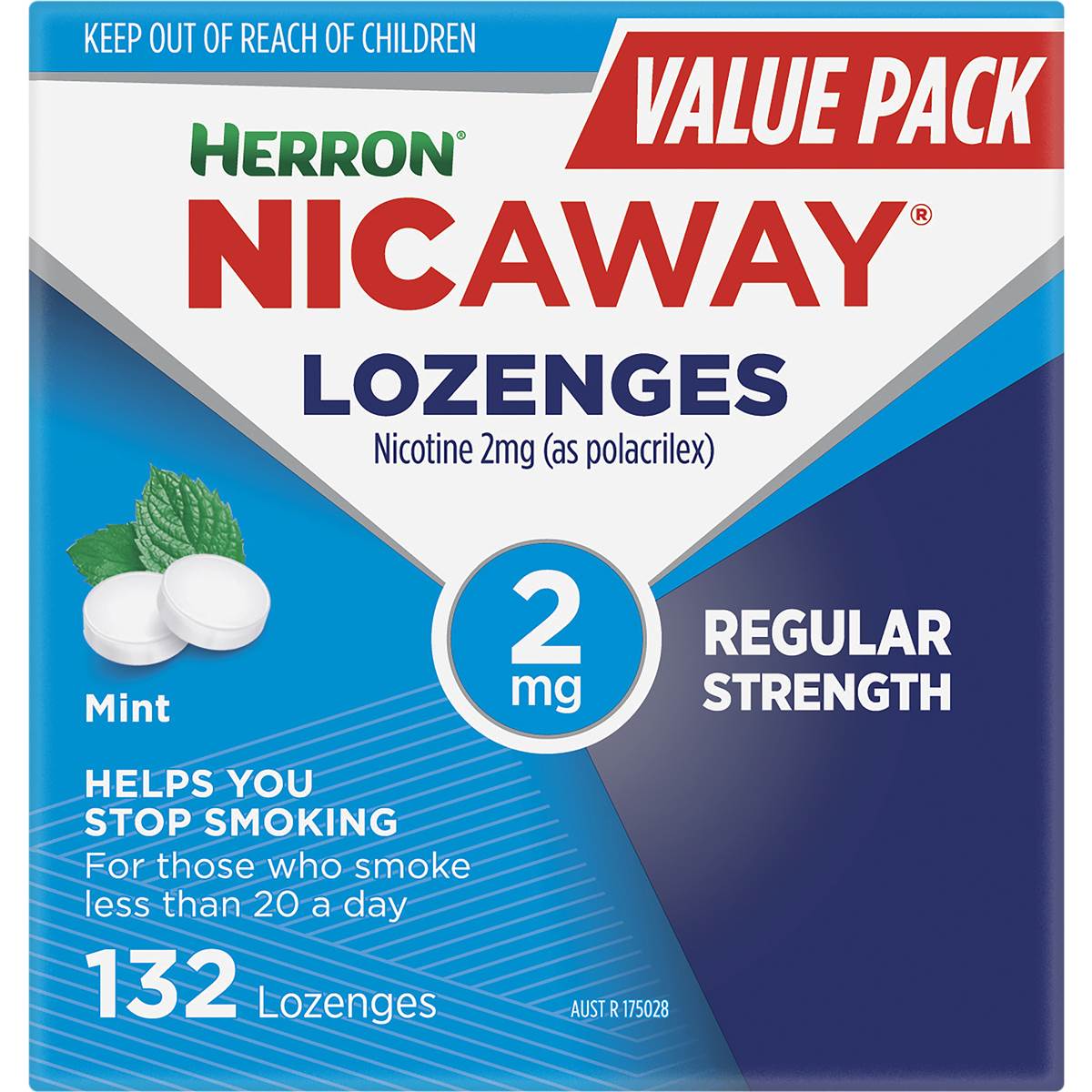 Nicaway Nicotine Lozenges 2mg Regular Strength Mint 132 pack