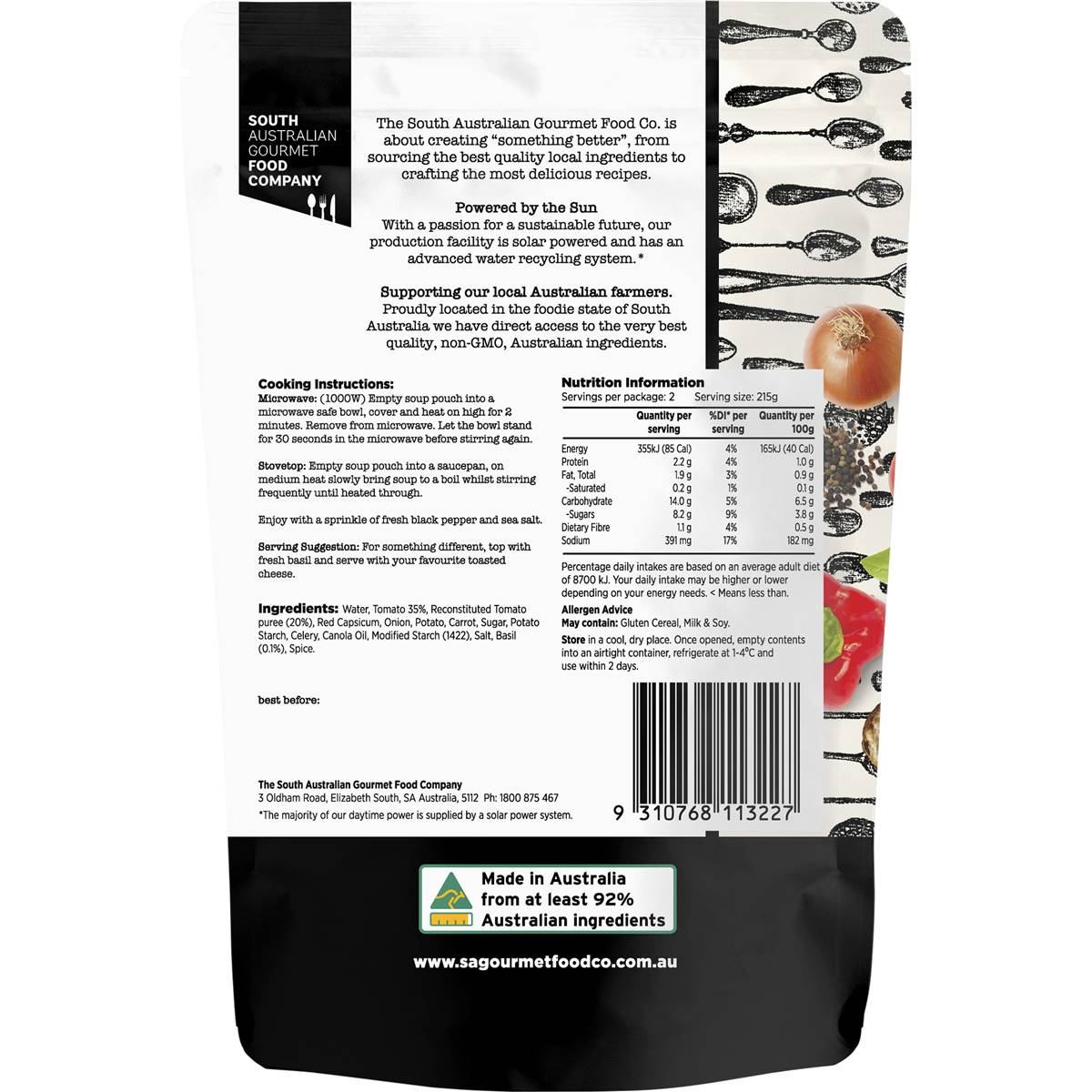 South Australian Gourmet Food Company Tuscan Style Tomato & Basil Soup Pouch 430g