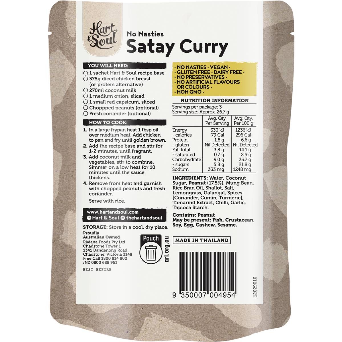 Hart & Soul All Natural Satay Curry Recipe Base 80g