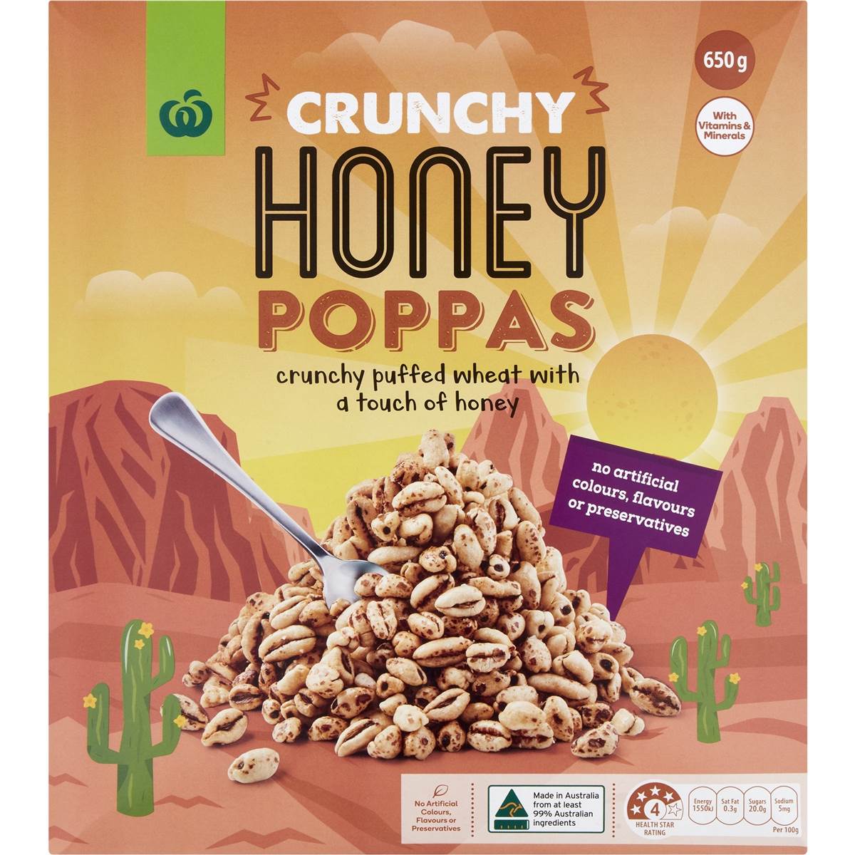 Woolworths Crunchy Honey Poppas 650g