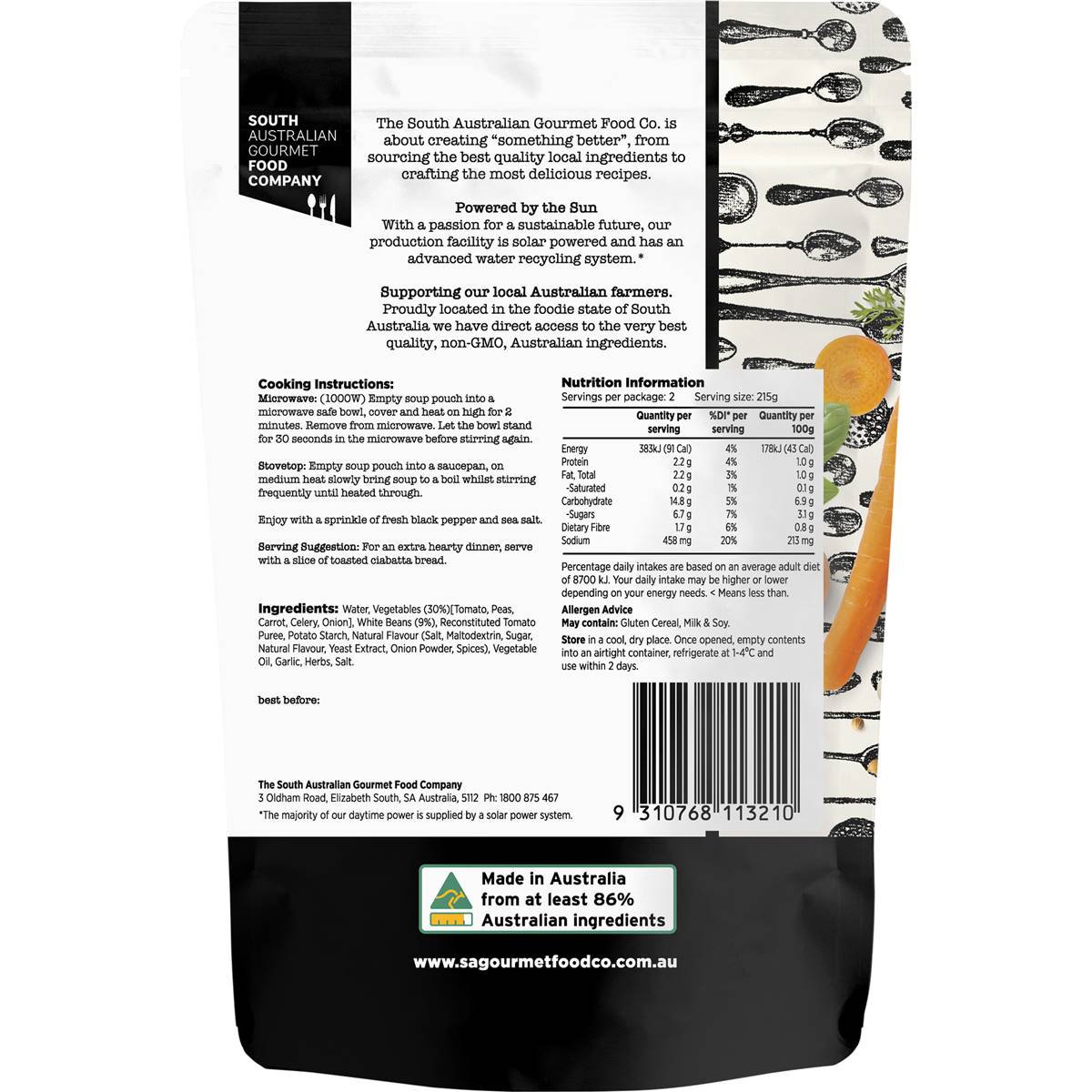 South Australian Gourmet Food Company Classic Italian Minestrone Soup Pouch 430g