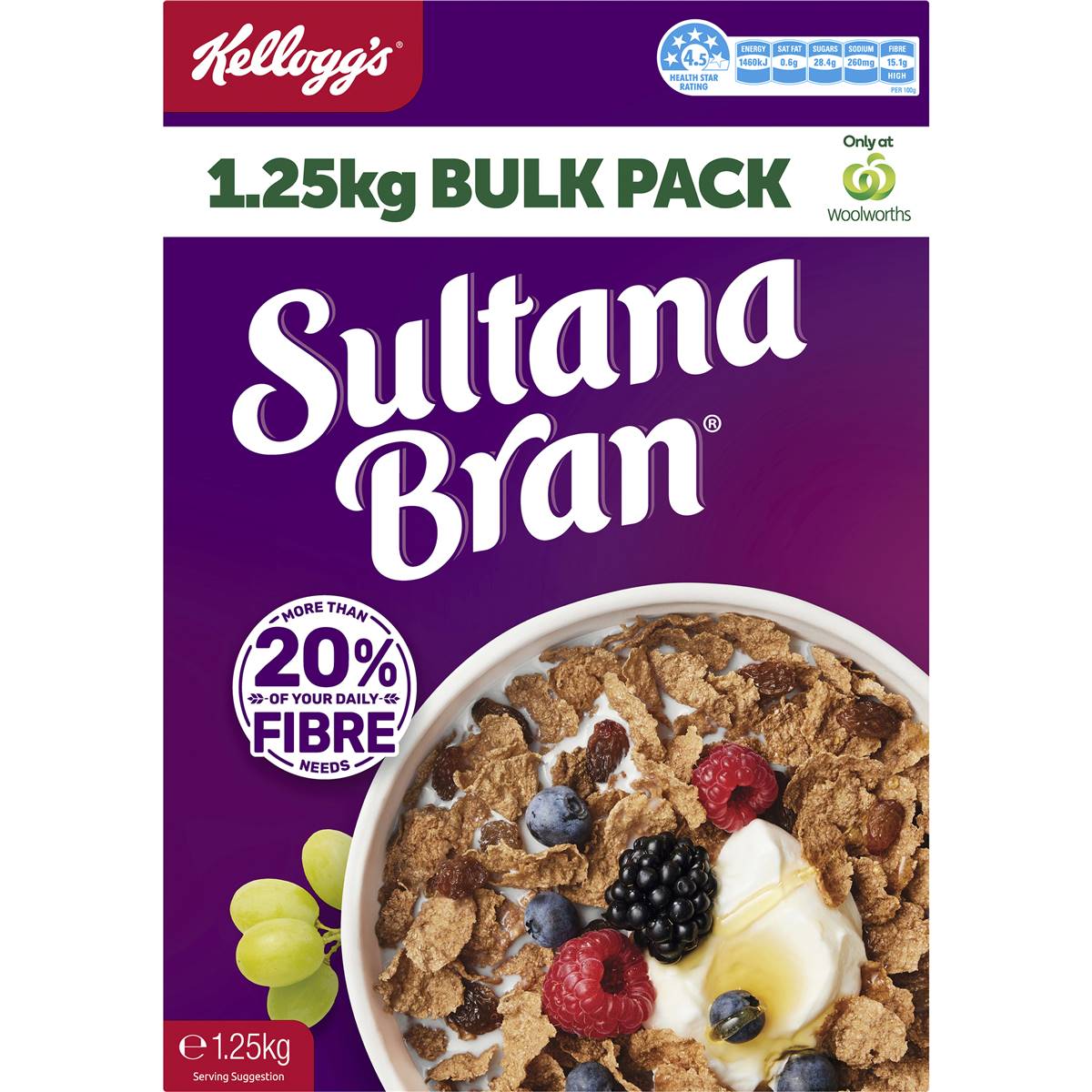 Kellogg's Sultana Bran High Fibre Breakfast Cereal Bulk Pack 1.25kg