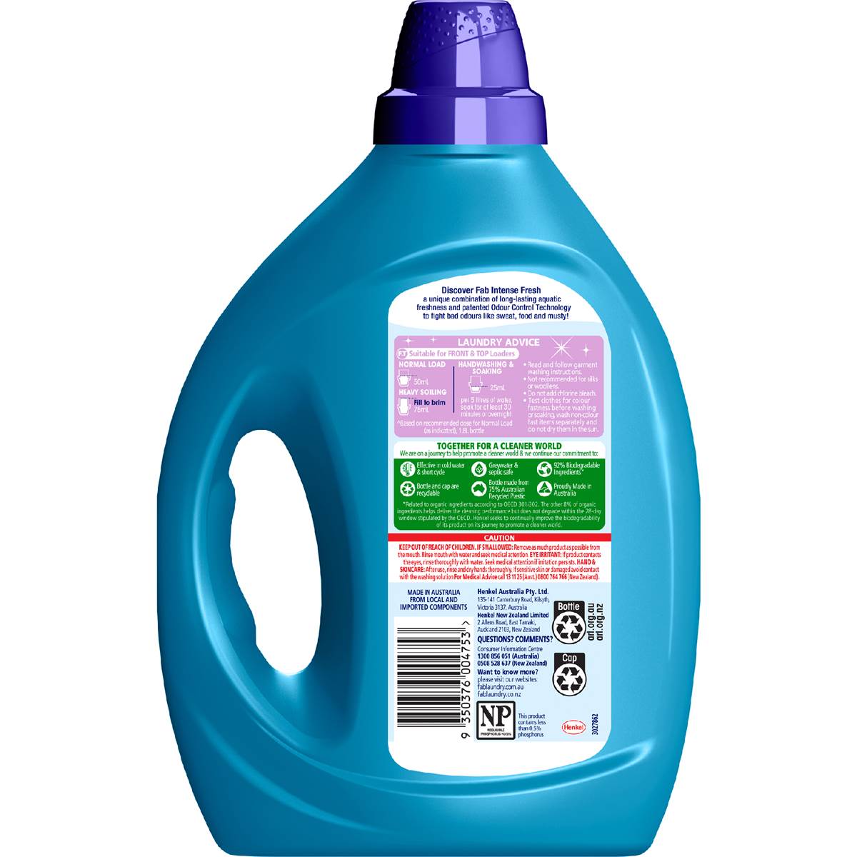 Fab Laundry Liquid Intense Fresh Odour Control 1.8L