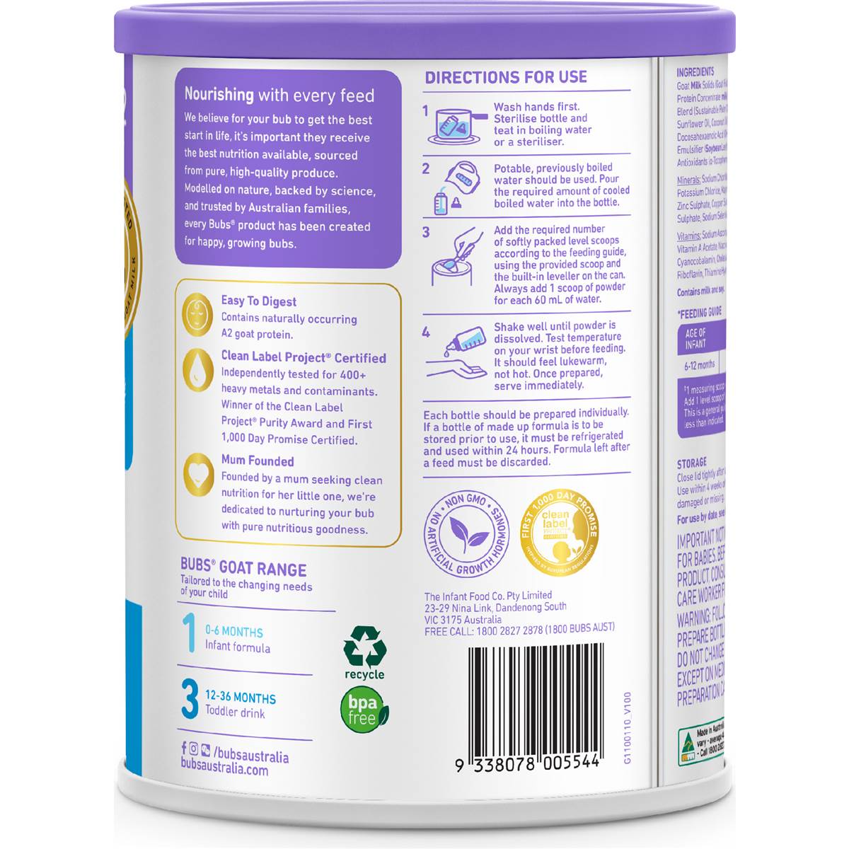 Bubs Organic Grass Fed Follow On Formula Stage 2 800g