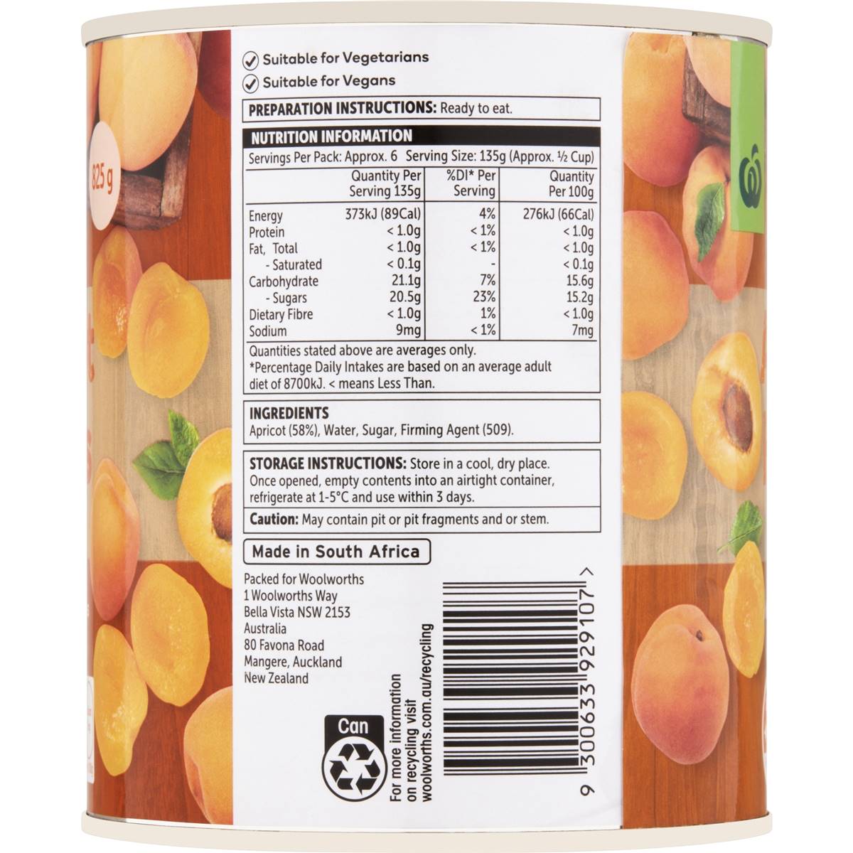 Woolworths Apricot Halves In Syrup 825g