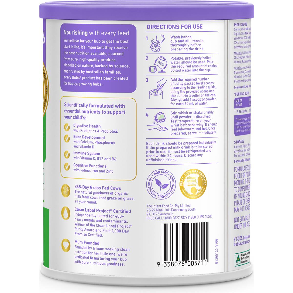 Bubs Organic Grass Fed Toddler Formula Stage 3 800g