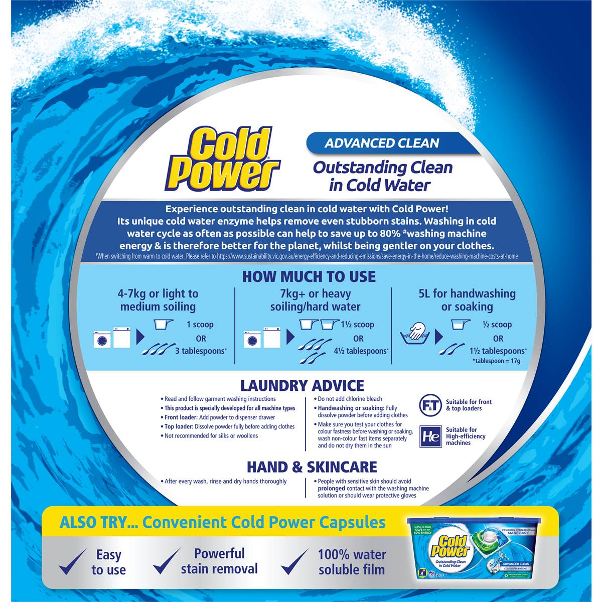 Cold Power Advanced Clean Laundry Washing Powder Detergent 2kg