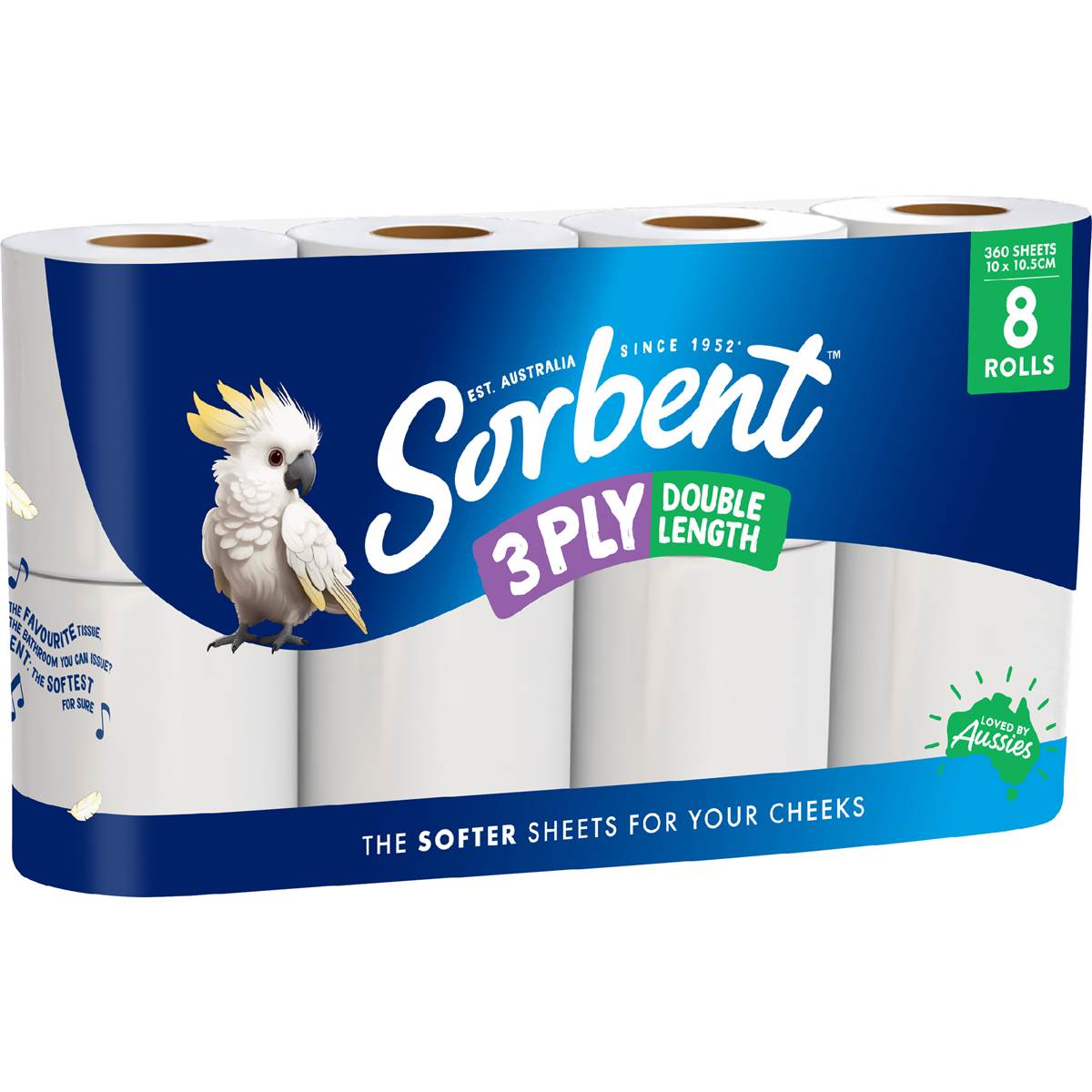 Sorbent 3PLY Double Length Toilet Paper 8 pack