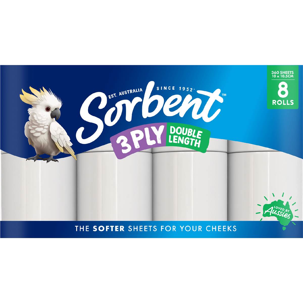 Sorbent 3PLY Double Length Toilet Paper 8 pack