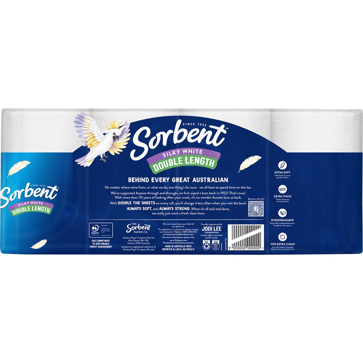 Sorbent 3PLY Double Length Toilet Paper 8 pack