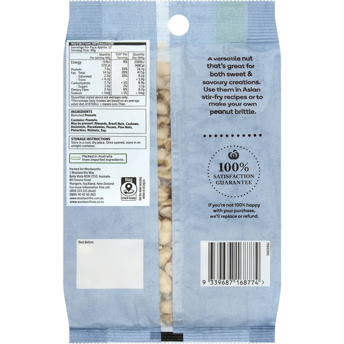Woolworths Blanched Peanuts 375g