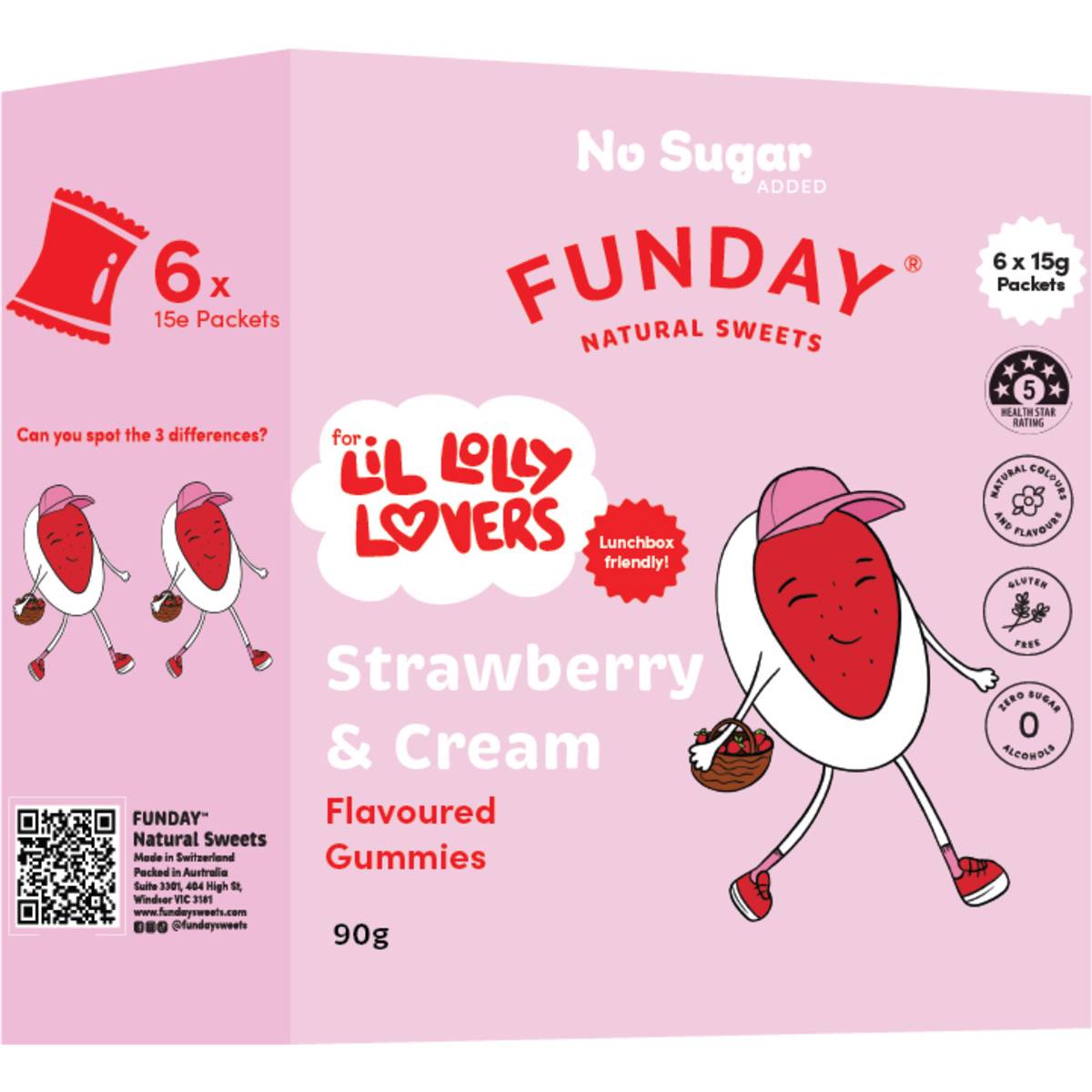 Funday Kids Flavoured Gummies Strawberry & Cream 15g x 6 pack