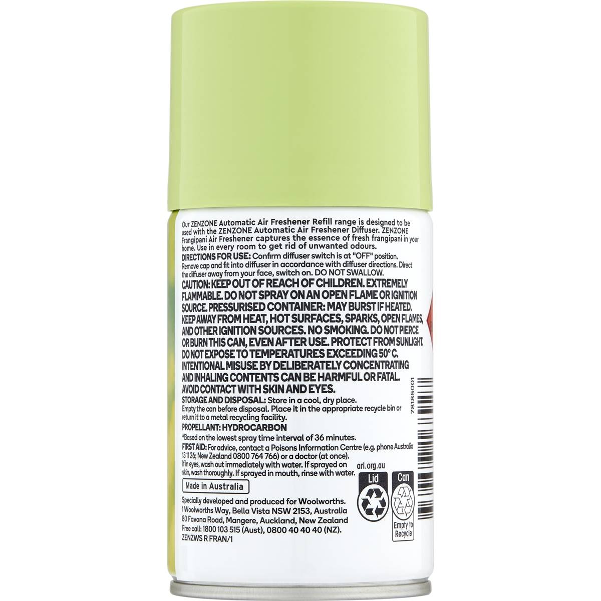 ZenZone Air Freshener Spray Refill Frangipani 180g