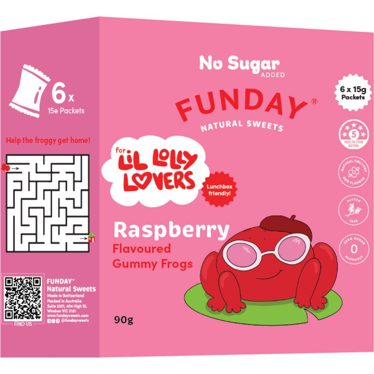 Funday Kids Flavoured Gummy Frogs Raspberry 90g