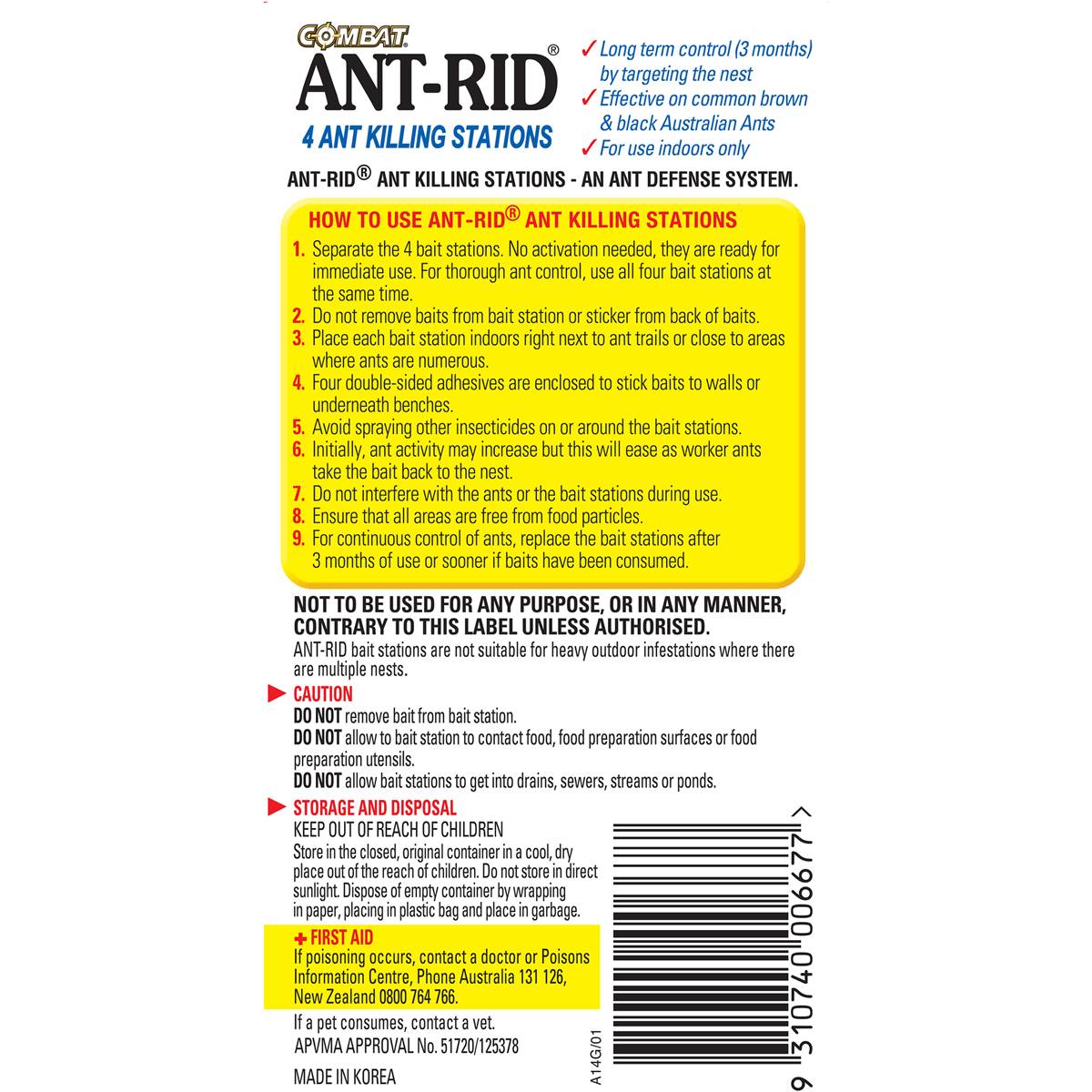 Combat Ant-Rid Ant Bait Ant Control Ant Control 6g x4 Pack