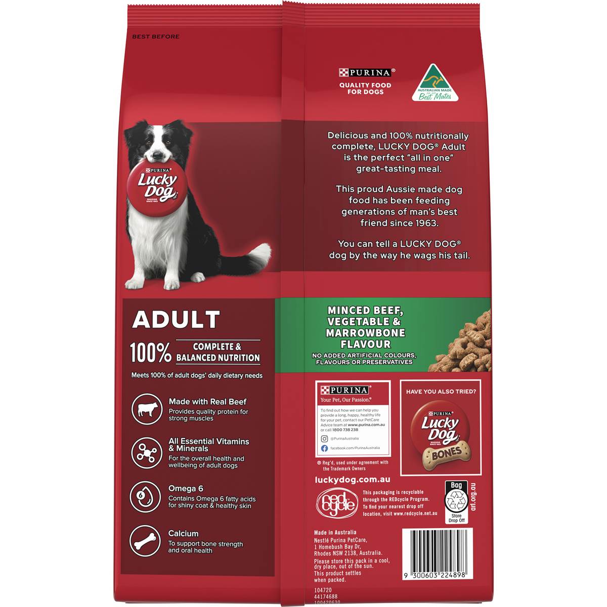 Lucky Dog Adult Minced Beef, Vegetable & Marrowbone Dry Dog Food 3kg