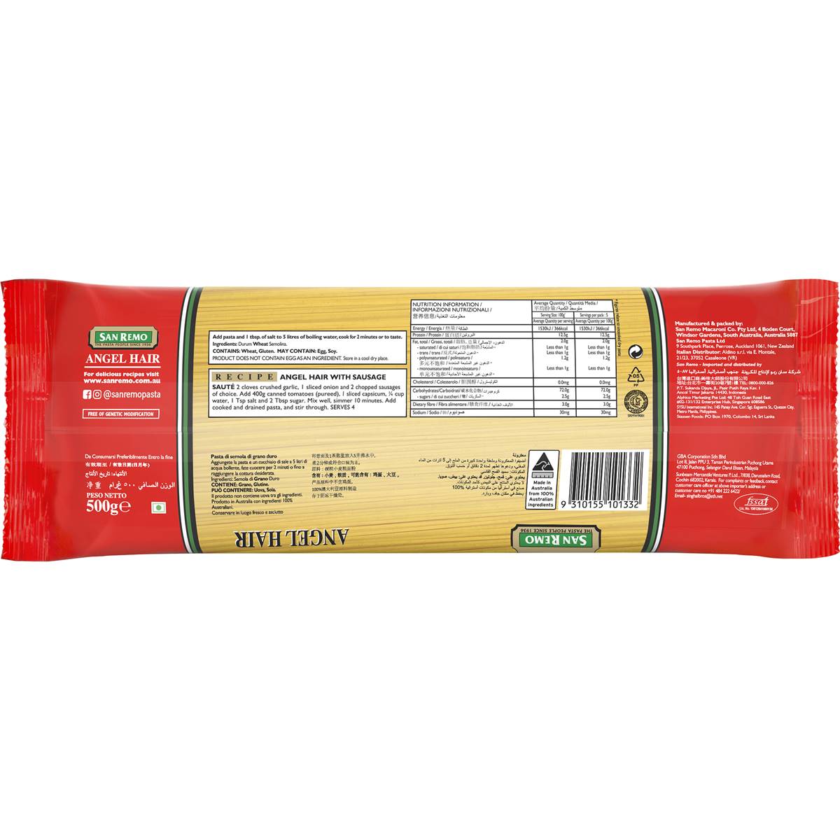 San Remo Spaghetti Angel Hair Pasta No 9 500g