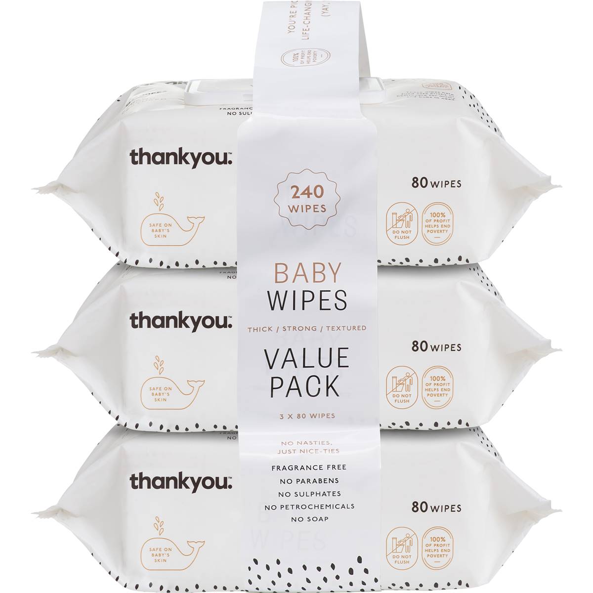 Thankyou. Thick & Soft Baby Wipes 80 x3 Pack