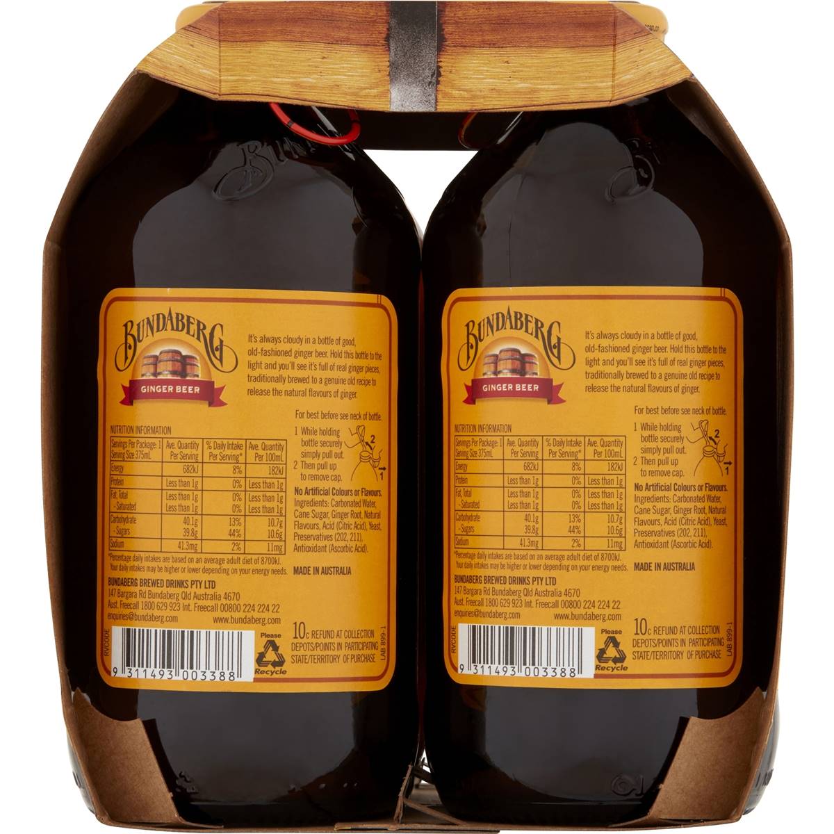 Bundaberg Ginger Beer 375ml x4 Pack