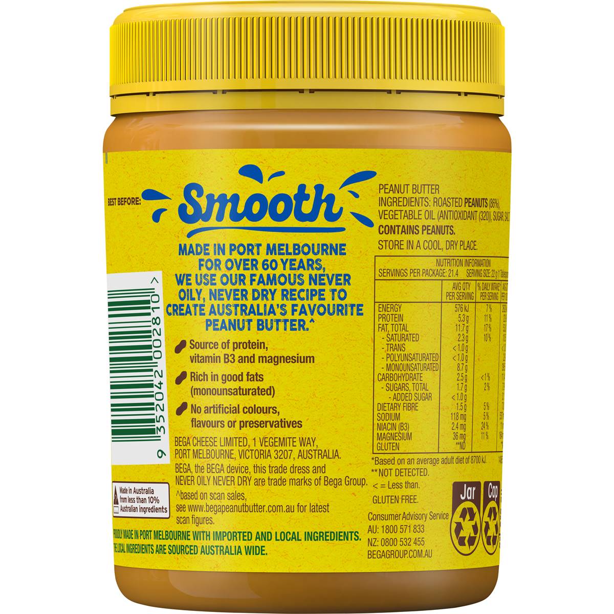 Bega Peanut Butter Smooth 470g