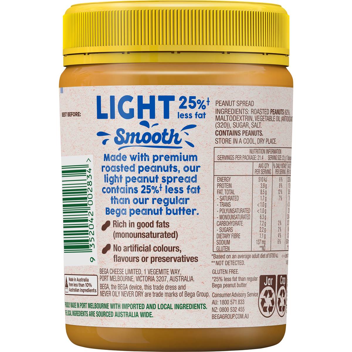 Bega Light Peanut Butter Smooth 470g
