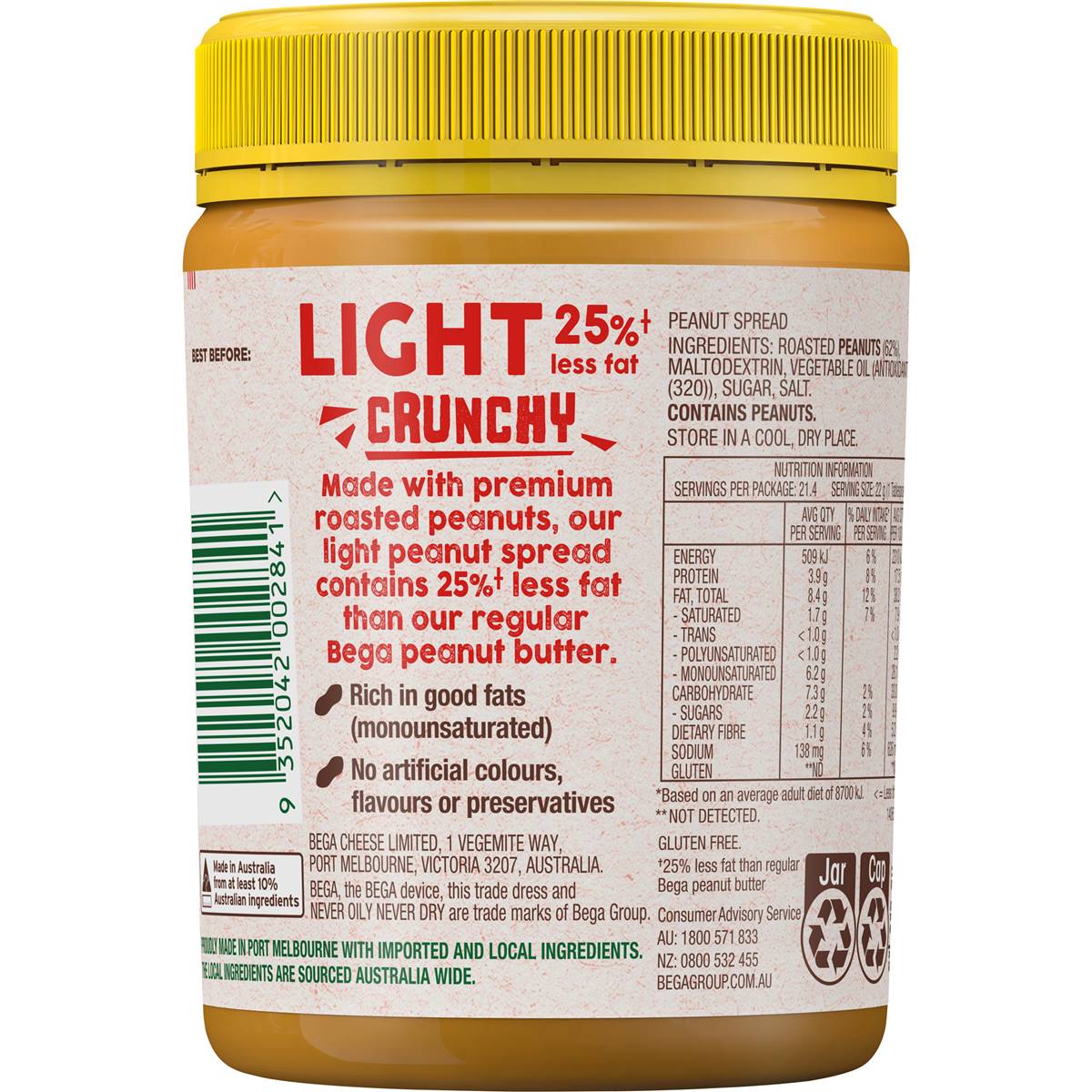 Bega Light Peanut Spread Crunchy 470g