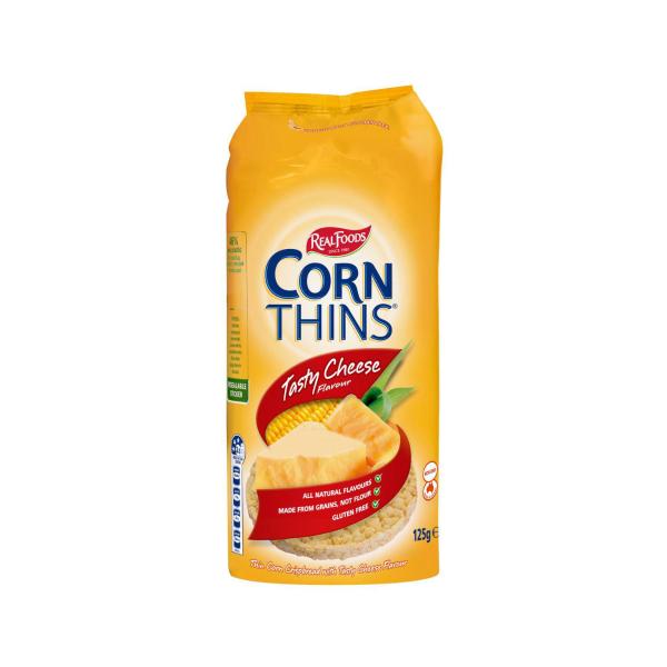 REAL FOODS CORN THINS.:TASTY CHEESE:.:125 GRAM