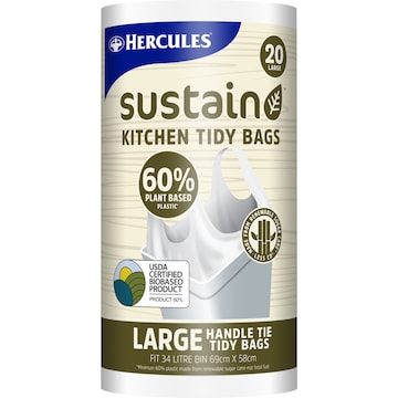 Hercules Sustain 50% Plant Based Kitchen Tidy Bag Large 20 pack