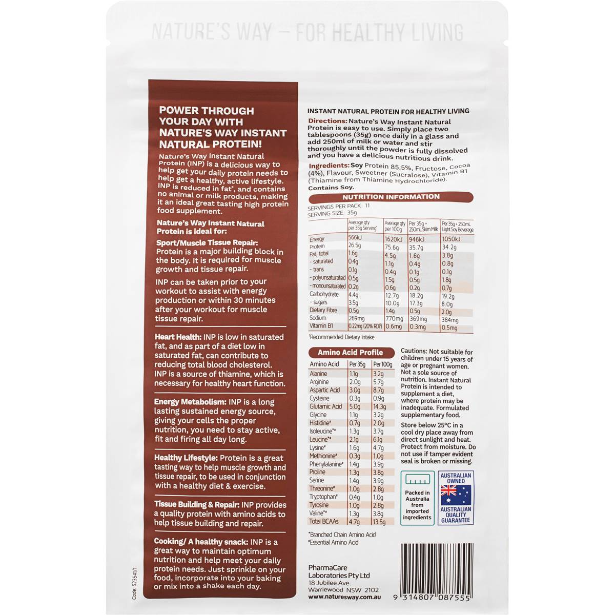 Nature's Way Instant Natural Protein Chocolate Flavour 400g