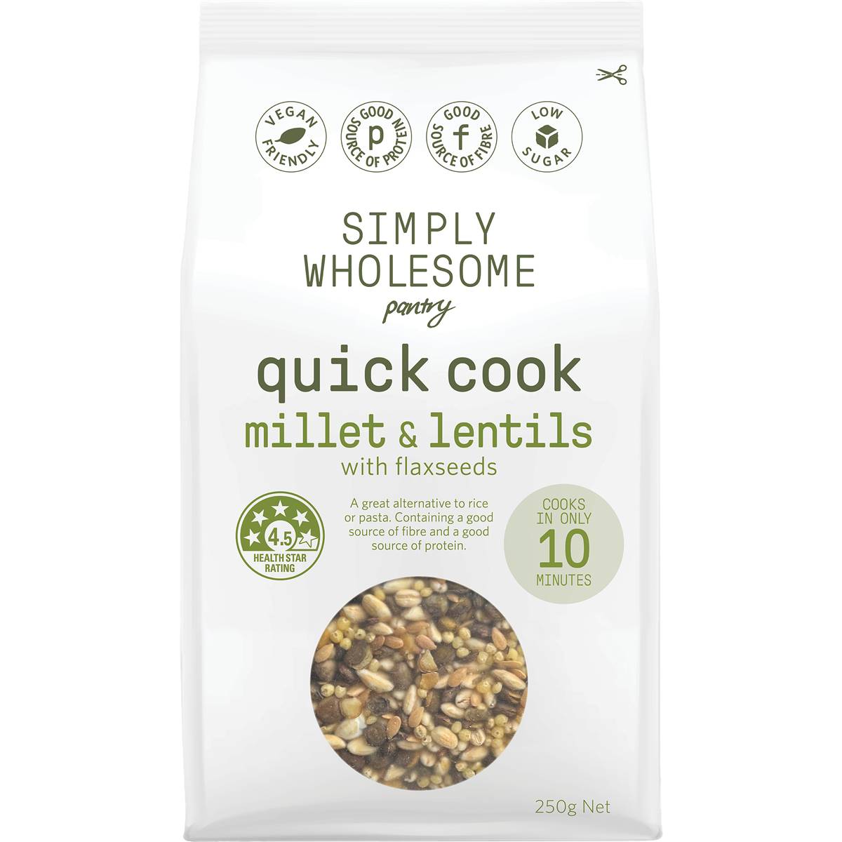 Simply Wholesome Pantry Quick Cook Millet & Lentils With Flaxseeds 250g