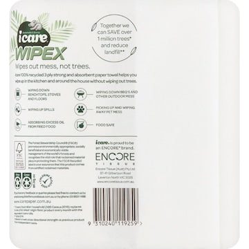 icare Wipex Recycled 3 Ply Paper Towel 2 x 60 pack