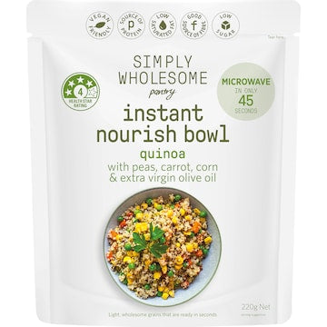 Simply Wholesome Pantry Instant Nourish Bowl Quinoa With Peas Carrot & Corn 220g