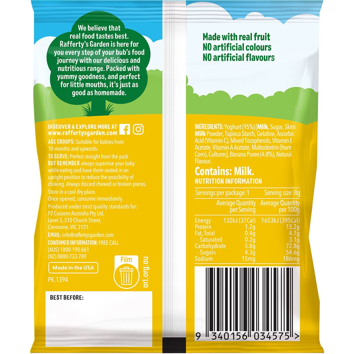 Rafferty's Garden Mini Yoghurt Drops Banana 8g