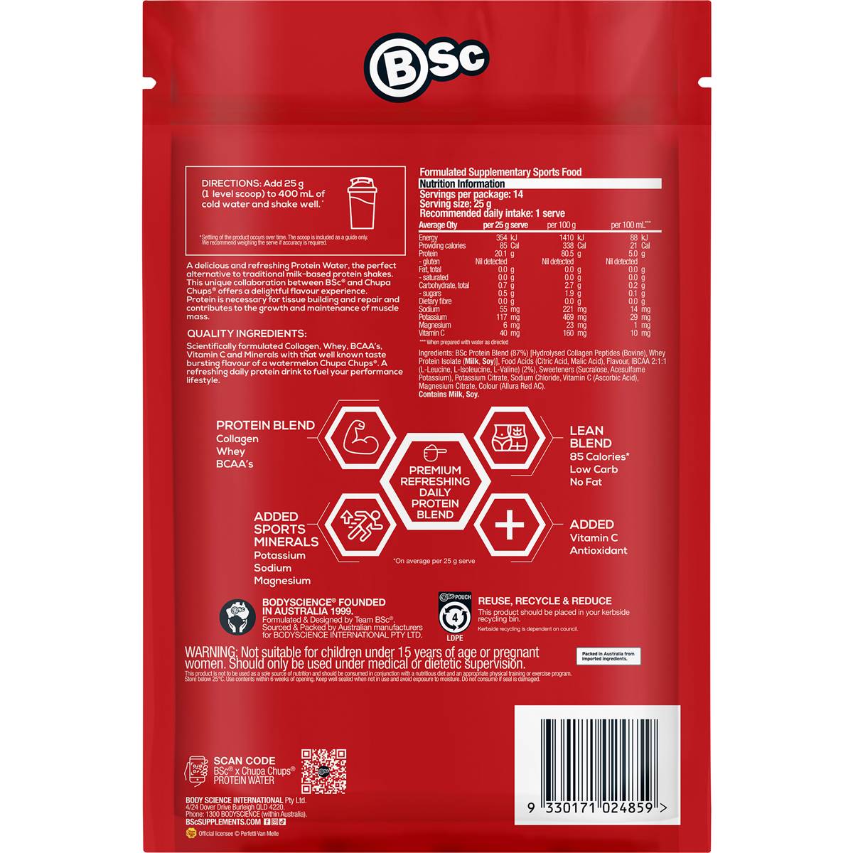 BSC Chupa Chups Protein Water Watermelon 350g