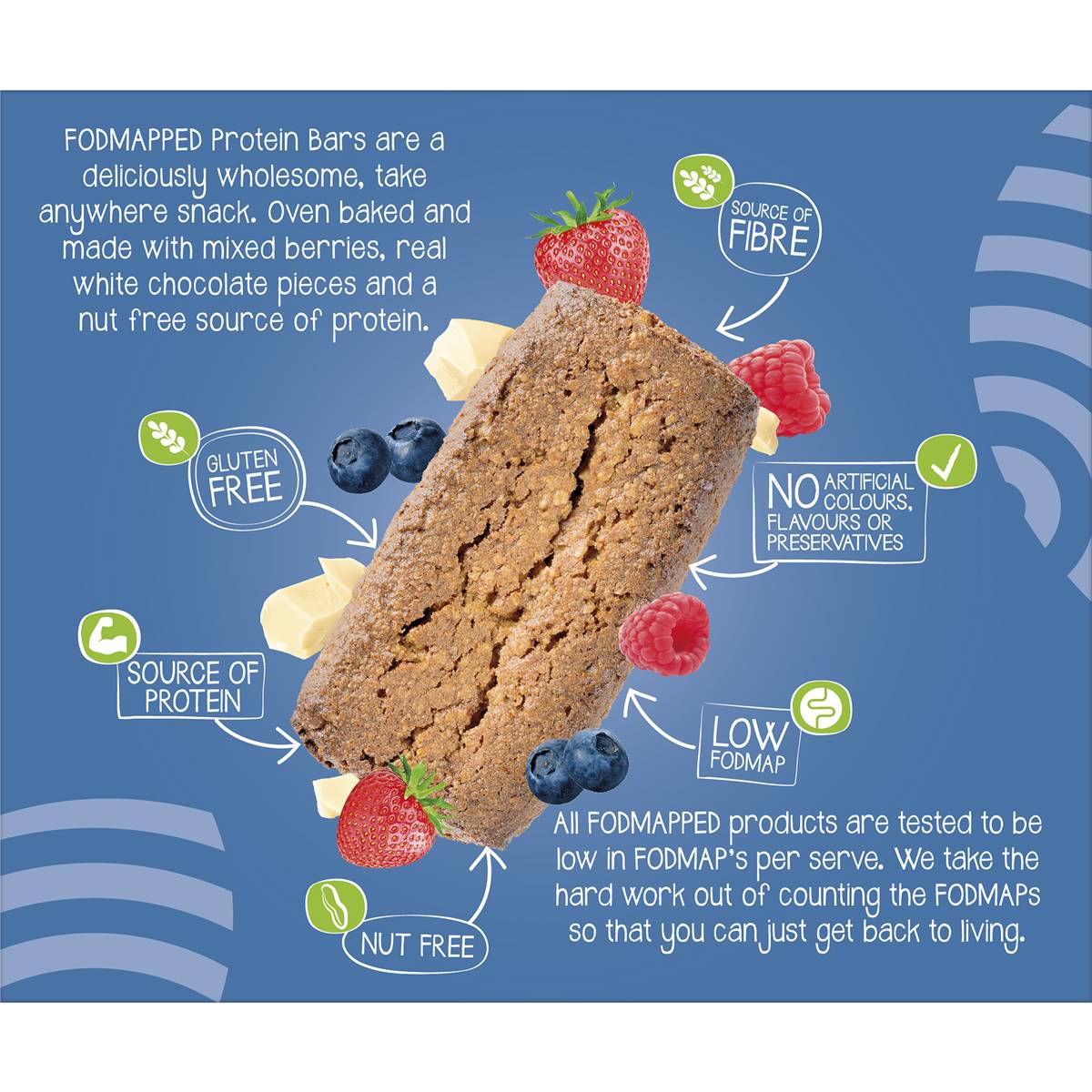 Fodmapped For You Oven Baked Berry & White Chocolate Protein Bar 35g x 5 pack