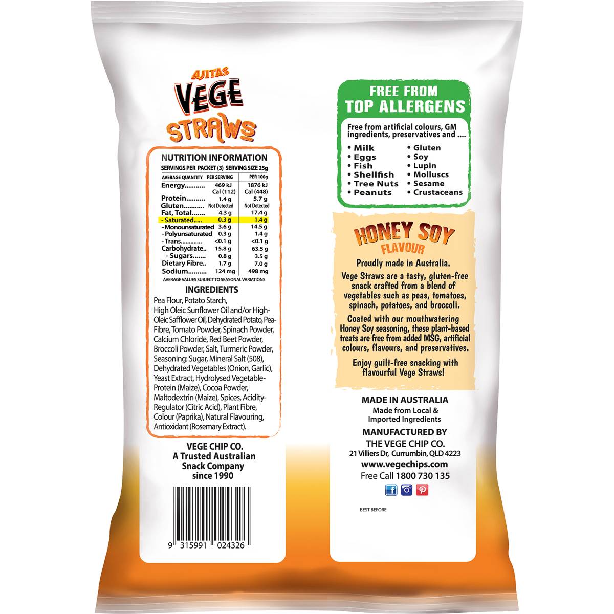 Vege Chips Straws Honey Soy 75g